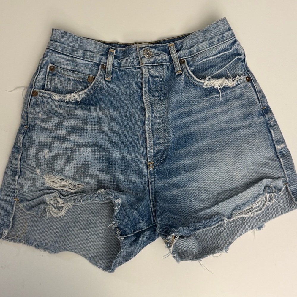 Agolde Dee High Rise Light Blue Distressed Jean Shorts Size 26